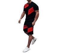 Mens 2 Piece Sweatsuits Sets Printed Shirt Top and Drawstring Waist Shorts Set Two Piece Sweatsuit
