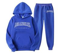 Men's 2 Piece Track Suit Set Jogging Sweatsuit Contrast String Fleece Tracksuit Hoodie Top Bottoms Joggers Gym Set Draw Code Tracksuit Track Suits Sweatsuit for Men UK Christmas (Blue, XL)