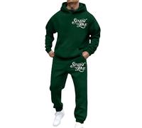 Men's 2 Piece Tracksuit Button Down Shirt Long Sleeve and Casual Beach Drawstring Waist Shorts Summer Outfits Muscle Suits Sweatshirt Jogger Sweatpants Holiday Clothes (Dark Green, XXXL)