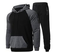 Men's 2 Piece Tracksuit Cotton Tracksuit Set with Hooded Jacket Jogging Tops Bottoms Tracksuit Set with Pockets Active Sets Jogging Suit Set for Running Holiday Clothing (Grey, XXL)