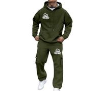Mens 2 Piece Tracksuit Gym Jogging Top Bottoms Joggers Workout Fitness Running Sweat-Suits Sportswear Set with Zip Pockets Track Suit Autumn Outfits Holiday Clothes (Army Green, XXL)