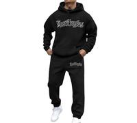 Men's 2 Piece Tracksuit Hoodie Jumper Regular Fit Long Sleeve Pullover Tracksuit Set Hoody Sweatshirt and Joggers Two Piece Sweatsuit Basic Hoodie & Jogger Set Christmas (Black, S)