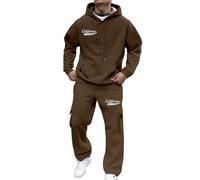 Men's 2 Piece Tracksuit Plain Athletic Tracksuit Hoodie with Joggers Sweatpants Casual Sports Activewear Set Adults Sport Set Comfortable Sports Track Suit Holiday Clothes (Brown, S)