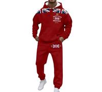 Men's 2-Piece Tracksuit Set Union Jack Tracksuit Bunting Flags Print Great Britain Sweatsuits Long Sleeve Hooded Sweatshirt and Joggers Set Gym Running Activewear (k-Red, M)