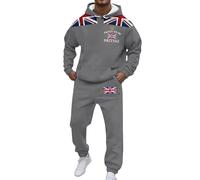 Men's 2-Piece Tracksuit Set Union Jack Tracksuit Bunting Flags Print Great Britain Sweatsuits Long Sleeve Hooded Sweatshirt and Joggers Set Gym Running Activewear (k-Grey, XL)