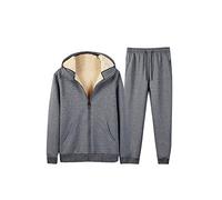 Men's 2 Piece Tracksuits Wool Padded Hoodie Trousers Sportswear Solid Color Long Sleeve Hooded Sport Suit (Gray B, L)