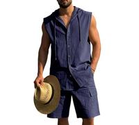 Men's 2 Pieces Cotton Linen Set, Men Summer Outfits, Longsleeve Buttondown Shirt & Loosefit Wide Leg Pants Casual Beachwear Holiday Beach Daily Wear