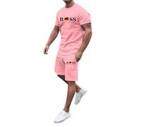 Men's 2 Pieces Outfits Casual Quarter Zip Polo T Shirt and Shorts Set Athletic Jogging Summer Tracksuit Gym Joggers Sets Exercise Fitness Sportswear Sweatshirts (Pink,XXL)