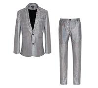 Men's 2 Pieces Shiny Suit Night Club Leisure Blazer Suits Disco Jacket and Pants Set, Z2706, M