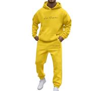 Mens 2 Pieces Workout Tracksuit Contrast String Fleece Tracksuit Hoodie Top Bottoms Joggers Gym Set Unisex Sweatsuit Sweat Outfit Sets Sports Casual Sweat Suit Holiday Clothing (Yellow, M)