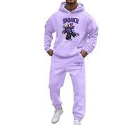 Mens 2 Pieces Workout Tracksuit Luxury 2 Piece Coral Fleece Hoodie and Jogger Loungewear Set Warm Soft Cosy Loungewear Muscle Suits Fleece Lined Tracksuit Bottoms Xmas (Light Purple, XXL)