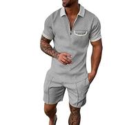 Mens 2 Pieces Workout Tracksuit Outfits Beach Button Up Matching Shirts and Pants Sets Travel Outfits Big and Tall Sweatsuits for Men Sales Clearance Grey
