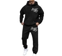 Mens 2 Pieces Workout Tracksuit Plain Jogging Bottom Tracksuits Zipped Track Top Fleece Hooded Tracksuit Active Sets Matching Sherpa Hoodie and Sweatpants Holiday Clothes (Black, L)
