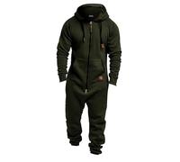 Mens 2024 Fall Winter Comfy Thermal Snuggle Fleece Nightwear Casual Stylish All In One Zipper Hooded Jumpsuits Stretch Onesies Rompers Playsuits Work Overalls (1# Green,3X-Large)