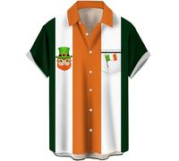 Mens 2024 ST Patricks Day Shirts Clover ST Pattys Day Funny Hat Dwarf Green Printed Short Sleeve Button Down Shirt, Z-st.patrick's Day16, XL