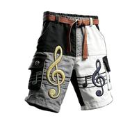 Men's 2026 MusicPrint CargoShorts RetroVintage CamouflagePatchwork Loosefit Shorts DrawstringWaist Multipocket CasualShorts StreetwearShorts FestivalShorts