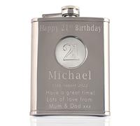 Men's 21st Birthday Stainless Steel Engraved Hip Flask with '21' Feature