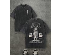 Men's 230 GSM Heavyweight Cotton T-Shirt - Jesus The Ultimate Deadlift Christian Gym Tee, Double-Sided Jesus Weightlifti lyh1 M