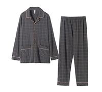 Mens 2Pc Cotton Pajama Set Extra Plus Size Long-Sleeved Pjs Sets Sleepwear Spring,9904,5XL