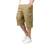 Men's 3/4 Cargo Shorts Multi Pockets Combat Work Shorts Relaxed Fit Twill Cotton Summer Walking Shorts Durable Outdoor Hiking Bottoms Yellow 6XL