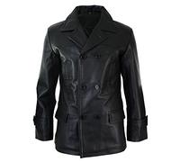 Mens 3/4 Double Breasted Real Leather Dr Who Kreigsmarine Uboat Jacket Black