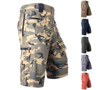 Mens 3/4 Length Camouflage Cargo Shorts - Mens Combat Shorts With Zip Pockets Work Shorts Casual Half Pants Walking Hiking Trousers Workwear For Tactical, Military, Hunting, Climbing