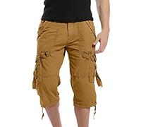 Men's 3/4 Length Cargo Shorts - Comfortable Fit Jogging Bottoms, Lightweight Woven Shorts, Outdoor Walking Hiking Pants with Multi-Pockets for Gym, Running, Cycling & Casual Wear Khaki