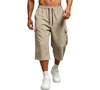 Men's 3/4 Length Cargo Shorts Elastic Waist Drawstring Summer Work Shorts | Outdoor Quick Dry Shorts, Breathable Stretch Combat Golf Cropped Trousers, Hiking Walking 3/4 Trousers Everyday Workwear