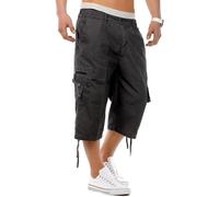Mens 3/4 Length Cargo Shorts Elasticated Waist Work Shorts Lightweight Stretch Summer Jogging Short Loose Fit Breathable Outdoor Hiking Walking Short Pants with Multi-Pockets Dark Gray