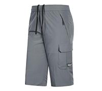 Mens 3/4 Length Cargo Shorts Zip Pockets Elasticated Waist Outdoor Combat Hiking Shorts Summer Casual Gym Trousers Workwear, Grey, 6XL