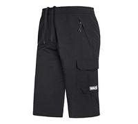 Mens 3/4 Length Cargo Shorts Zip Pockets Elasticated Waist Outdoor Combat Hiking Shorts Summer Casual Gym Trousers Workwear, Black, 6XL