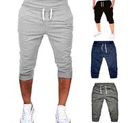 Mens 3/4 Length Joggers Mens Cropped Trousers Cuffed Tracksuit Bottoms
