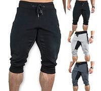 Mens 3/4 Length Joggers Mens Cropped Trousers Cuffed Tracksuit Bottoms