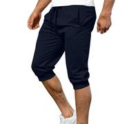 Mens 3/4 Length Joggers Mens Cropped Trousers Cuffed Tracksuit Bottoms Three Quarter Length Shorts Breathable Comfy Gym Running Capri Pants Lightweight Loose Fit Workout Sport Pants Navy