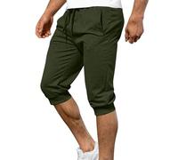 Mens 3/4 Length Joggers Mens Cropped Trousers Cuffed Tracksuit Bottoms Three Quarter Length Shorts Breathable Comfy Gym Running Capri Pants Lightweight Loose Fit Workout Sport Pants Green