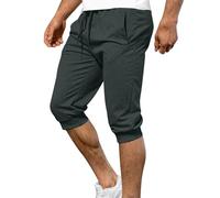 Mens 3/4 Length Joggers Mens Cropped Trousers Cuffed Tracksuit Bottoms Three Quarter Length Shorts Breathable Comfy Gym Running Capri Pants Lightweight Loose Fit Workout Sport Pants Dark Gray