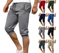 Mens 3/4 Length Joggers Mens Cropped Trousers Cuffed Tracksuit Bottoms Three Quarter Length Shorts Breathable Comfy Gym Running Capri Pants Lightweight Loose Fit Workout Sport Pants Gray