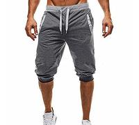 Mens 3/4 Length Joggers Mens Cropped Trousers Cuffed Tracksuit Bottoms Three Quarter Length Shorts Breathable Gym Trousers Lightweight Sweatpant Capris Outdoor Workout Capris Slim Fit Sport Pants