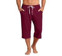 Mens 3/4 Length Pyjamas Bottoms,Mens 3/4 Length Lounge Pants Wine