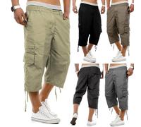 Mens 3/4 Length Shorts Cargo Long Hiking Shorts Men Baggy Combat Trousers Loose Fit Three Quarter Pants Outdoor Work Short Lightweight Climbing Short Summer Trekking Trunks With Pocket