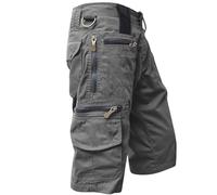 Mens 3/4 Length Shorts Cotton Casual Capri Cargo Shorts Cropped Trousers with Multi Pockets Casual 3/4 Length Pants Cotton Capri Long Short Pants Grey