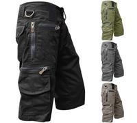 Mens 3/4 Length Shorts Cotton Casual Capri Cargo Shorts Cropped Trousers with Multi Pockets Casual 3/4 Length Pants Cotton Capri Long Short Pants