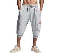 Mens 3/4 Length Shorts Cuffed Mens Cargo Capri Shorts Three Quarter Jogging Short Comfy Running Short Trendy Harem Capris Drawstring Yoga Capri Summer Sporty Cropped Trousers For Everyday Wear