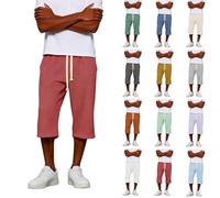 Mens 3/4 Length Shorts Elasticated Waist, Shorts For Men Uk Casual Capri Waffle Half Pants Below Knee Summer Three Quarter Long Shorts Workout Jogging Athletic Gymwear, Running Sports Wear