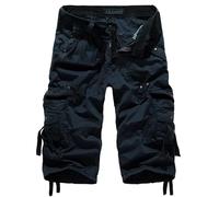 Men's 3/4 Length Shorts UK Sale Cotton Casual Capri Cargo Shorts Cropped Trousers with Multi Pockets Camo Combat Work Short Bottoms Casual Outdoor Summer Army Half Pants (XXL, Dark Blue)