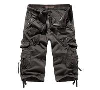 Men's 3/4 Length Shorts UK Sale Cotton Casual Capri Cargo Shorts Cropped Trousers with Multi Pockets Camo Combat Work Short Bottoms Casual Outdoor Summer Army Half Pants (L, Dark Gray)