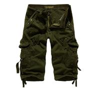 Men's 3/4 Length Shorts UK Sale Cotton Casual Capri Cargo Shorts Cropped Trousers with Multi Pockets Camo Combat Work Short Bottoms Casual Outdoor Summer Army Half Pants (6XL, Army Green)