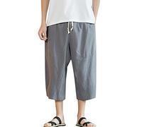 Men's 3/4 Length Trousers Summer Beach Shorts Baggy Linen Oversized Bermuda Shorts Cotton Linen Harem Japanese Leisure Trousers 03-Grey 5XL