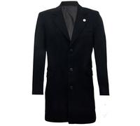 Mens 3/4 Long Black Wool Overcoat Jacket Peaky Blinders Slim Fit Coat
