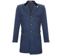 Tru Clothing Mens 3/4 Long Navy Warm Winter Crombie Business Overcoat Jacket Herringbone Tweed Coat 46